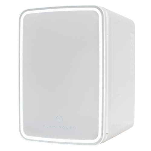 Flamingueo Mini Frigo 10L pour Cosmétique et Soins de la Peau - Portatif avec Miroir et LED - Fonction Chaud et Froid -