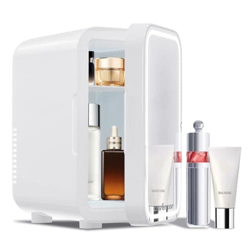 Enventor Mini Frigo 6L/8 canettes Blanc, réfrigérateur pour cosmétiques avec miroir LED, chambre et voiture