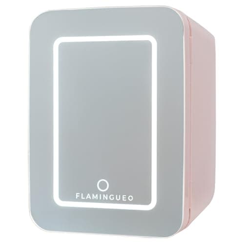 Flamingueo Mini Frigo 10L - Petit Frigo avec Miroir et LED, 12V/220V, Frigo de Chambre Fonction Chaud et Froid