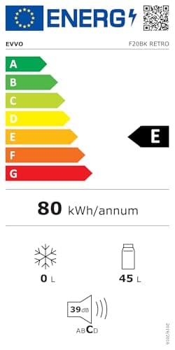 ÉVVO Mini Réfrigérateur Rétro Silencieux Économie D'énergie 45L Noir