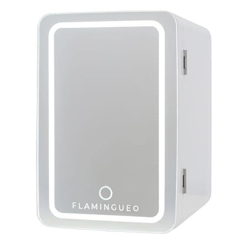 Frigo Flamingueo Mini 6,5L Chaud et Froid pour Cosmétique Chambre 12V/220V LED Miroir — Blanc