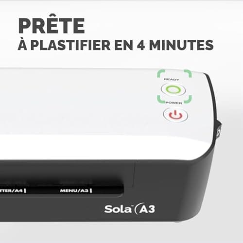 FELLOWES Plastifieuse Sola A3 Blanche, Fonctions Anti-Bourrage et Arrêt Automatique, Temps De Chauffe 4 Minutes - Exclus