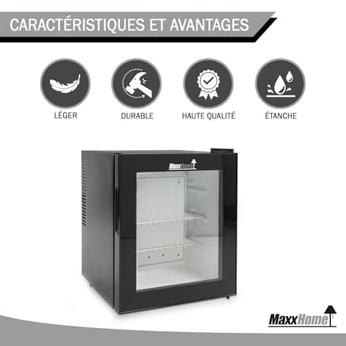 Mini frigo de chambre 42L - réfrigérateur de bureau - adapté à la maison et au bureau - (noir/verre)