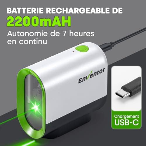 ENVENTOR Niveau Laser Vert Autonivelant 360 Rotatif, Mode Pulsé, 50M Étendue, USB Charge, Ligne Laser Croix/Horizontale