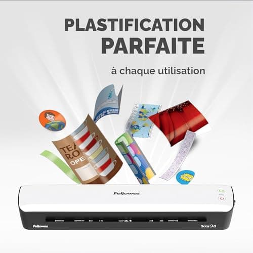 FELLOWES Plastifieuse Sola A3 Blanche, Fonctions Anti-Bourrage et Arrêt Automatique, Temps De Chauffe 4 Minutes - Exclus