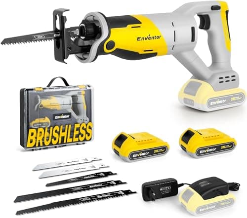 ENVENTOR Scie Sabre Sans Fil 20V Brushless Idéal pour Professionnels et Bricoleurs - Coupe Bois Métal Plastique Branches