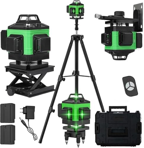 Niveau Laser Autonivelant Lazer Niveaux Vert 4 x 360° IP54 Waterproof (2 x 2600 mAh Batteries) Bosch Telecommande Trépie — Avec Trépied+boîte