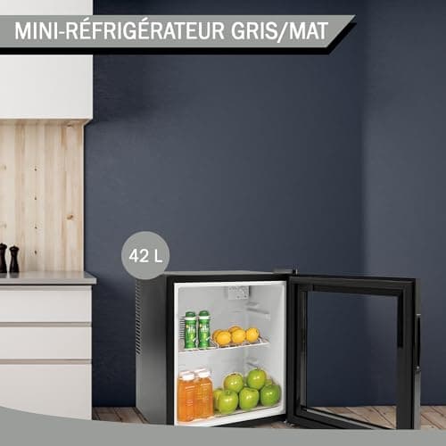 Mini frigo de chambre 42L - réfrigérateur de bureau - adapté à la maison et au bureau - (noir/verre)