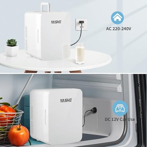 YASHE Mini Frigo Thermoélectrique Bureau, Nourriture, Beauté, Blanc, 10 Litres/ 6 Canettes, Portatif pour Voiture et Dor