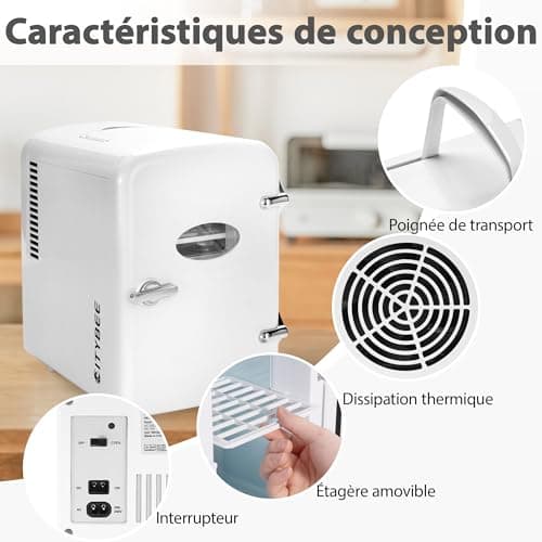 Refrigérateur Citybee Mini 4L Blanc pour Chambre/Voiture/Bureau, Silencieux 230V/12V Cosmétiques Boissons