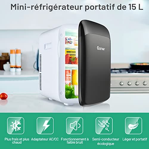 Réfrigérateur COSTWAY 15L portable, chauffant et refroidissant, pour maison et voiture (noir)