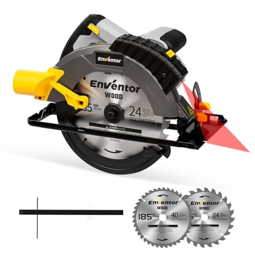 ENVENTOR 1650W Scie Circulaire Puissante, 5500RPM Électrique, Moteur Filaire, Coupe Précise Bois et PVC, pour Profession