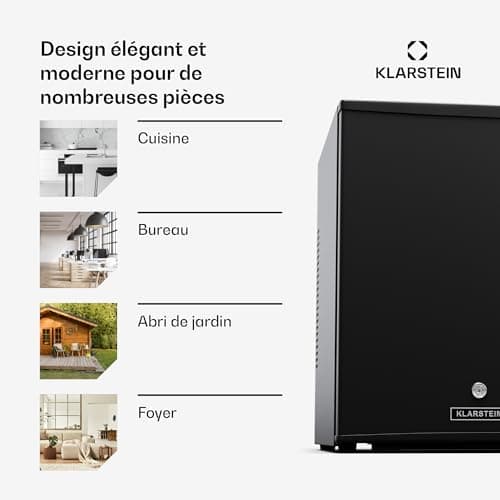 KLARSTEIN Mini Réfrigérateur 44L, Silencieux & Petit, pour Boissons & Snacks, Serrure & Clayettes Réglables