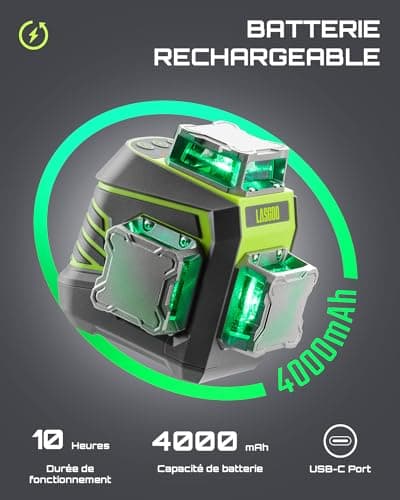 LasGoo Niveau Laser 3x360° Auto-nivelant - Construction - Professionnels - Bâtiment et Réparation - Éclairage Vert Crois