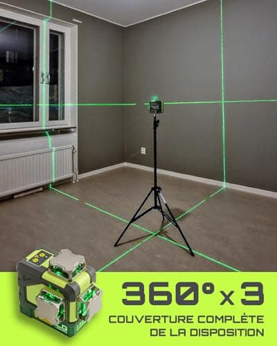 Niveau Laser LasGoo LG-3DMAX Vert Auto-Nivellant 3x360° | Batteries Lithium Rechargeables | Étui Rigide