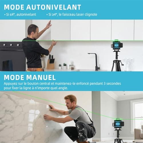 Niveau laser cjumel 4D autonivelant 4 x 360° vert rotatif multifonctionnel - niveau laser croix 16 lignes batteries 6000