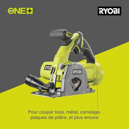 RYOBI Mini Scie Circulaire Sans Fil 18V ONE+ - Coupe Rapide et Contrôlée pour Multimatiériaux – Idéal pour Bois et Strat