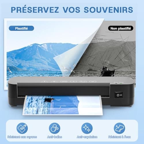 Plastifieuse A4 thermique avec 15 pochettes pour bureau et maison École Restaurant Noir