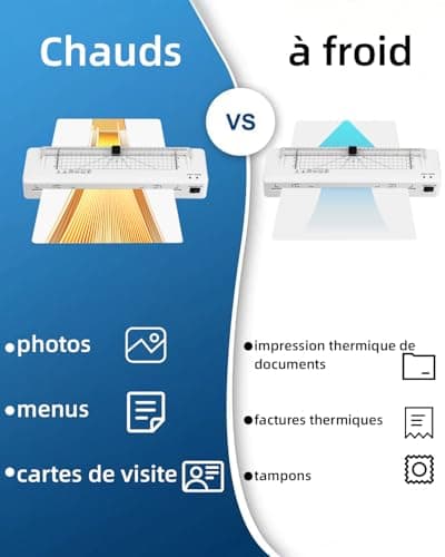 Plastifieuse A3 avec Coupe-Papier et Plastification Thermique & Froide | Parfaite pour Bureau & Ecole | Traits Ronds | A