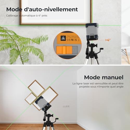 CIGMAN Niveau laser vert, auto-nivelant, batteries rechargeables intégrées, fonction bouton de contrôle, usage en constr