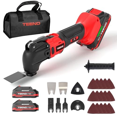 TEENO outil multifonction oscillant sans fil 20V, brushless, 6 vitesses variables, chargeur included, angle oscillant 4°