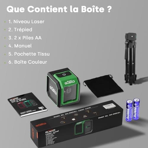 Niveau laser autonivelant LaserHorizont&vertical AA 2 x piles IP54 pour chantiers décoration DIY