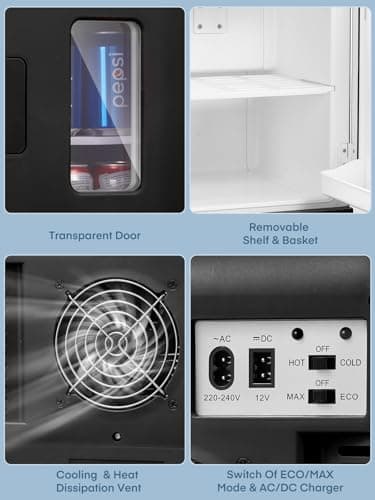 FOHERE Mini Frigo 240V/12V, Petit Frigo Portable Silence, Chaud et Froid Cosmétique Noir