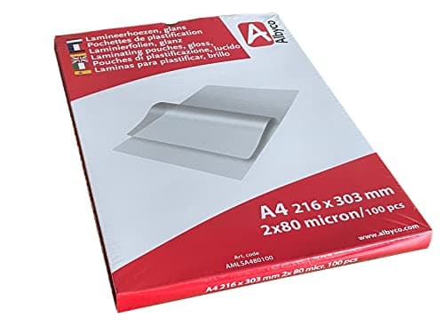 Albyco Pochettes de Plastification A4 - Épaisseur 160 Microns Brillant - Paquet de 100 Pièces pour Archivage - Feuille P