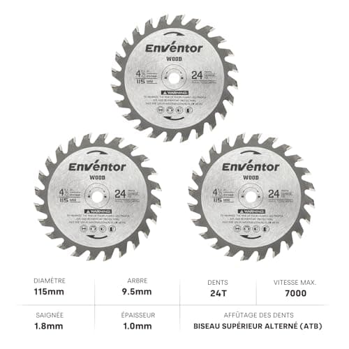 Enventor Lot de 3 Lames de Scie Circulaire TCT, pointe carbure, Lame Mini Scie Circulaire pour Bois et Matériaux Durcis,