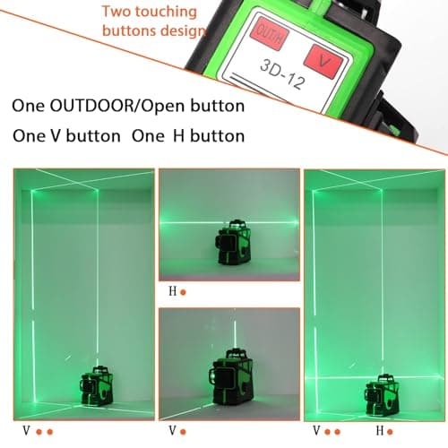 Niveau laser vert multifonctionnel 3x360 3D 12 lignes avec auto-nivellement 3° et auto-équilibrage (Avec 1 accumulateur)