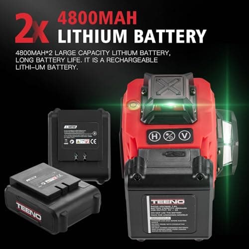 TEENO Rotatif Niveau Laser 360° x 4,4D 16 Line verte, batterie rechargeable 4800 mAh x 2 | Affichage Numérique LCD avec