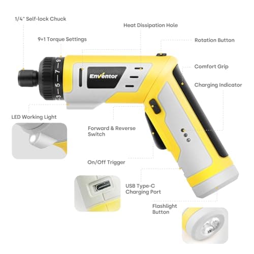 Tournevis sans fil ENVENTOR 4V pour ouvriers avec LED et batterie 2000 mAh