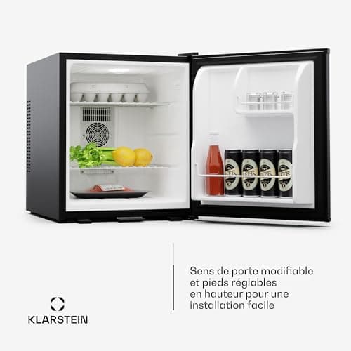 KLARSTEIN Mini Réfrigérateur 44L, Silencieux & Petit, pour Boissons & Snacks, Serrure & Clayettes Réglables