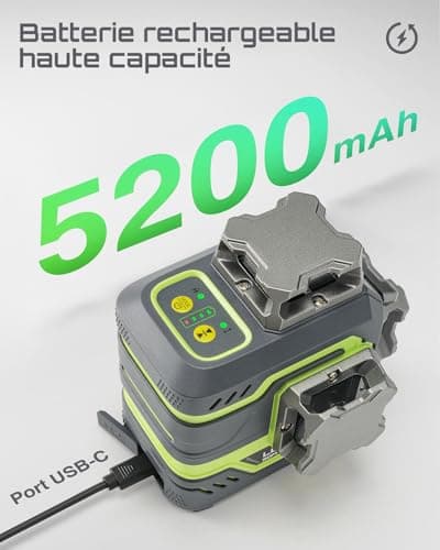 LasGoo LG-3DM niveau laser laser à croix 3x360° pour la construction et l'accrochage d'images|batterie rechargeable 5200