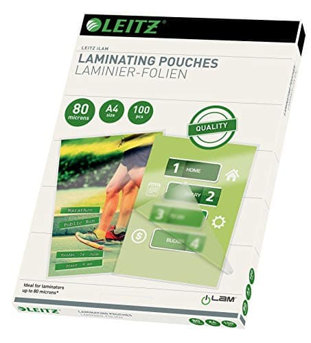Leitz Pochettes de plastification brillantes 80 microns A4 100 pièces Haute qualité pour toute plastifieuse chaud A4 et