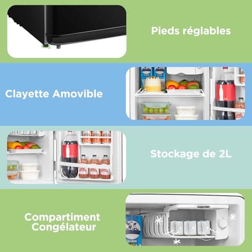 Comfee' RCD50BL2EURT(E) Mini Réfrigérateur Monoporte Noir, Idéal pour la Maison et le Bureau, Capacité de 47L, Bruit Réd