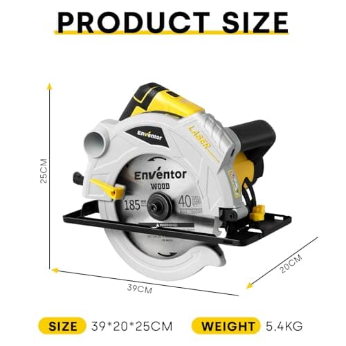 ENVENTOR Scie Circulaire 1500W avec rail de guidage & guidage laser, pour professionnels, usage professionnel, 5500RPM,