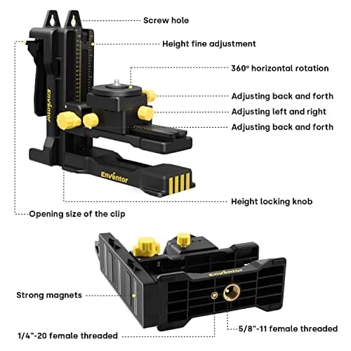 Adaptateur Niveau Laser Enventor PV11, 360° avec Micro-réglage, Rotation Précise, Base Pivotante Magnétique