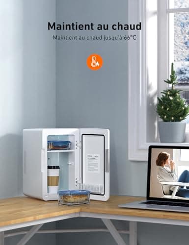 Réfrigérateur Voiture AstroAI Mini 6L Blanc, Cadeau pour Femme et Homme, Fonction Chaud et Frais, 8 Canettes 330ml 12V/2