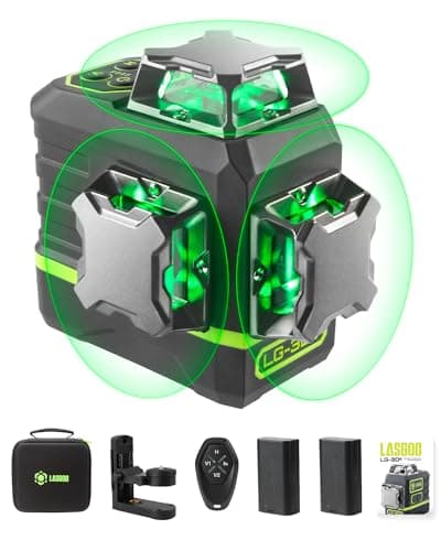 LasGoo LG-3D Niveau Laser Auto-Nivelant - Usage Professionnel - Construction et Alignements - 3x360° Faisceau Vert - 2 B — LG-3Ds