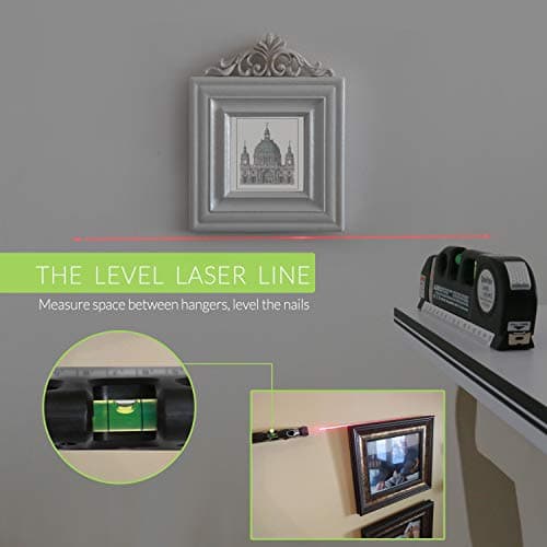 Qooltek Niveau laser multifonction - lignes laser horizontales et verticales croisées, ruban à mesurer de 2,5m / 8pieds,