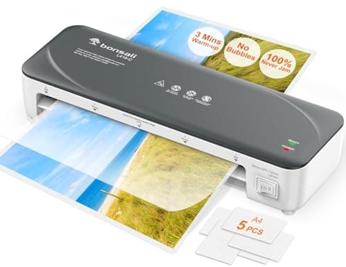 Plastifieuse A4 Bonsaii 80-125 Microns Résistance au Bourrage Laminage Rapide Fotos et Documents L418-C — White+5pouches 125mic