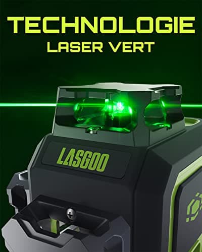 LasGoo LG-3D Niveau Laser Auto-Nivelant - Usage Professionnel - Construction et Alignements - 3x360° Faisceau Vert - 2 B