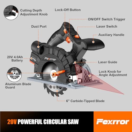 Scie circulaire sans fil 20V Black+Decker, batteries 4,0 Ah et chargeur inclus, guide laser, lame 150mm, coupe max 50mm