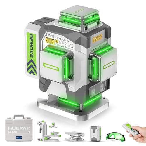 Huepar Pro Niveau Laser Auto-Nivellement Haute Précision 4D - Support Multifonctionnel - 4 * 360 Étui Rigide ZK04CG