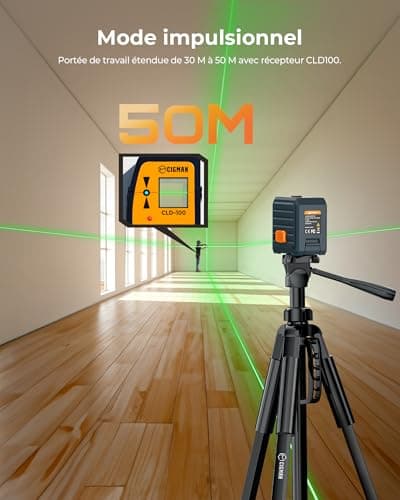 Niveau laser vert CIGMAN automatique et manuel, 30 m de portée, 4 niveaux de luminosité, précision ± 0,3 mm/1 M, batteri