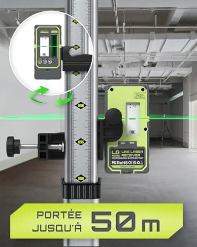 LasGoo Détecteur Laser LG-REC03 pour nivellement laser - récepteur pulsé, portée de 50 m, écrans LCD rétroéclairés, haut