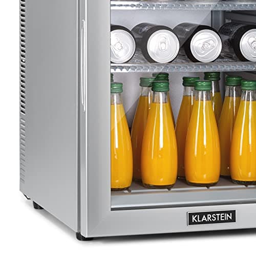 Klarstein Mini Frigo de Chambre 42L pour Snacks et Boissons, Réfrigérateur Silencieux et Économe Électrique avec Étagère — Argent