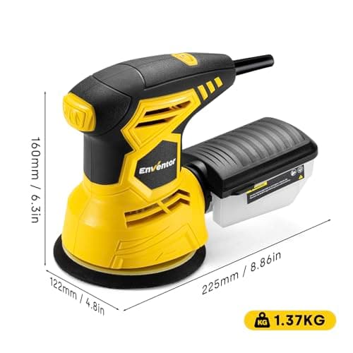 Enventor Ponceuse Orcale 300W 13000TPI 6 Vitesses Papier Abrasif 16 Pièces Collecte de Poussière Surfaces Bois Acier