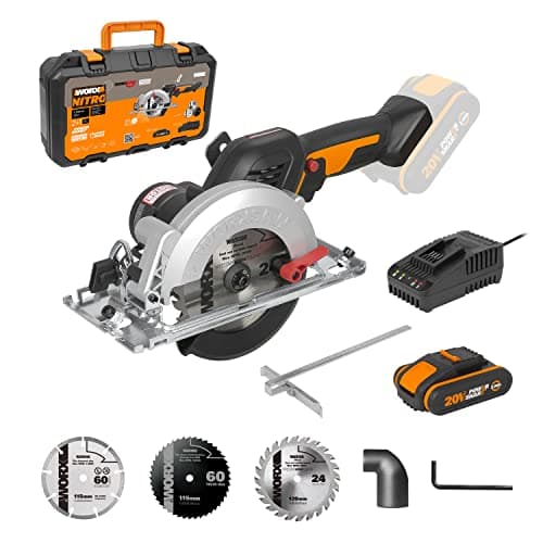 WORX Scie Circulaire Sans Fil 20V Tous Type de Coupes Avec Adaptateur Aspiration et Lame Bois Système ExacTrack ⌀ Max 55 — ⌀ 120 mm